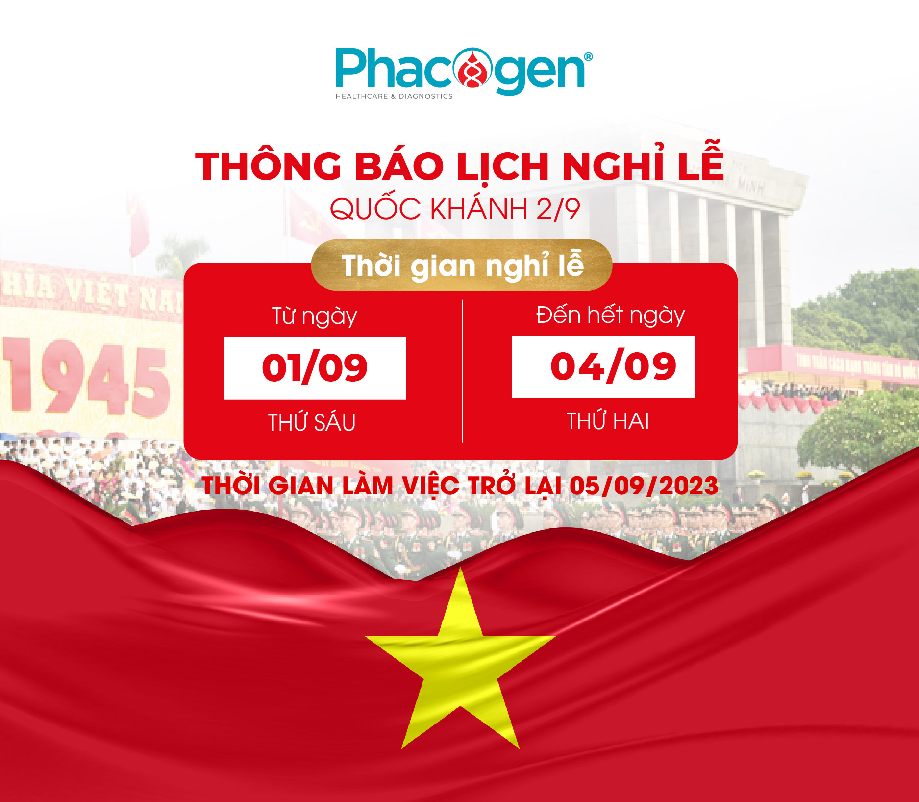 Thông báo lịch nghỉ lễ Quốc khánh 2/9